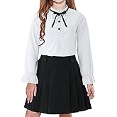 LIONJIE Girls White Blouse Ruffle Long Sleeve Button Down Shirt and Pleated Skirt School Uniform 2 Piece Outfit Set 3-12Y