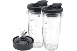 Blender Replacement Parts Fit for Ninja 24oz Cups with 7 Fins Blades Seal Lids Compatible Nutri BL480 BL482 BL642 NN102 BL682