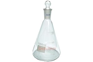 Deschem 1000ml Glass Erlenmeyer Flask 1L Lab Conical Bottle with 24/40 Ground Joint Stopper
