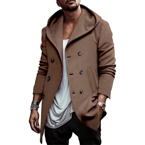 PETCDIM Mens Hooded Duffle Coat Slim fit Double Breasted Wool