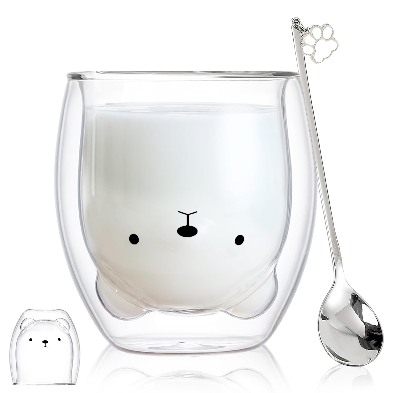 Bear Cup Cute Mugs for Women Glass Double Wall Insulated Glasses Espresso Cup, Coffee Cup, Tea Cup, Milk Cup, Best Gift for Women Birthday Christmas Office and Personal (Bear)