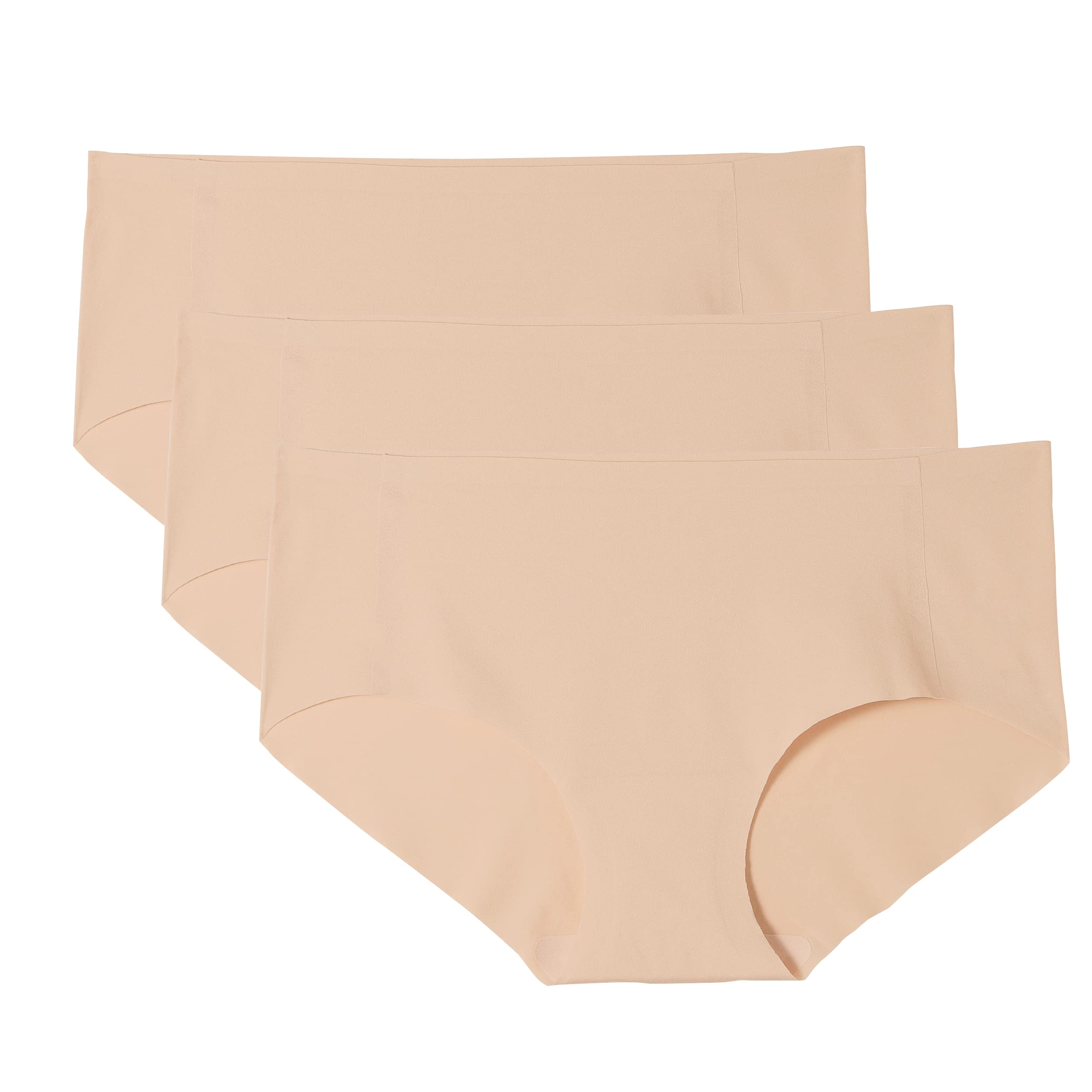 Photo 1 of WANDER Womens Seamless Underwear 3-Pack Pure Invisible Breathable Brief Ladies Stretch Hipster Panties?Nude*3, Medium?