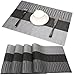 Famibay PVC Table Place Mats and Table Runner - Heat Insulation PVC Placemats Stain-Resistant Woven Vinyl Table Mats for Kitchen (Set of 4 and Table Runner, Black)