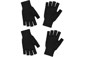 ONEREED 2 Pairs Fingerless Gloves for Women & Men - Winter Warm Touchscreen Black Knit Mittens for Working Writing Typing & Half Finger Gloves