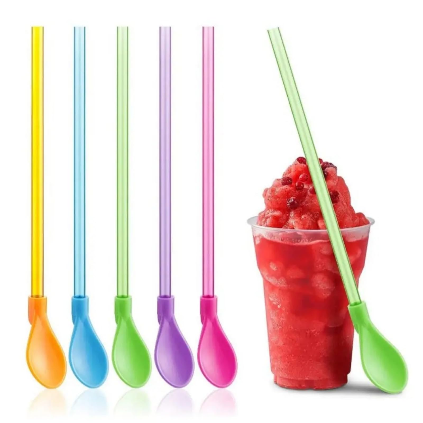 Addein 10 Pieces Slush Straws, Colored Straw Spoon 2 in 1, Plastic Reusable Straws, Reusable Straws Spoon Suitable for Smoothies Milkshakes Coffee Cocktail.