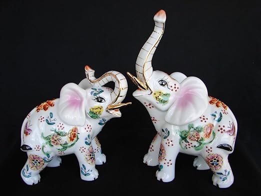 Amazon Com 2 Pcs Of 8 5 Porcelain White Elephant Statues Home