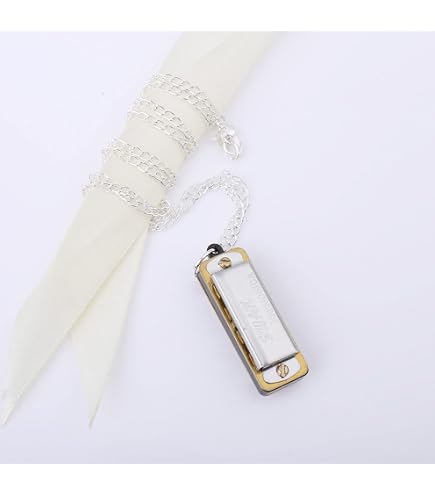 Mini Harmonica Clé C 4 Trous Collier Portable - Argent Pour Enfants Et Débutants