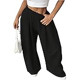 SweatyRocks Women's Barrel Pants Wide Leg High Waist Baggy Sweatpants Elastic Oversized Athletic Joggers Trousers