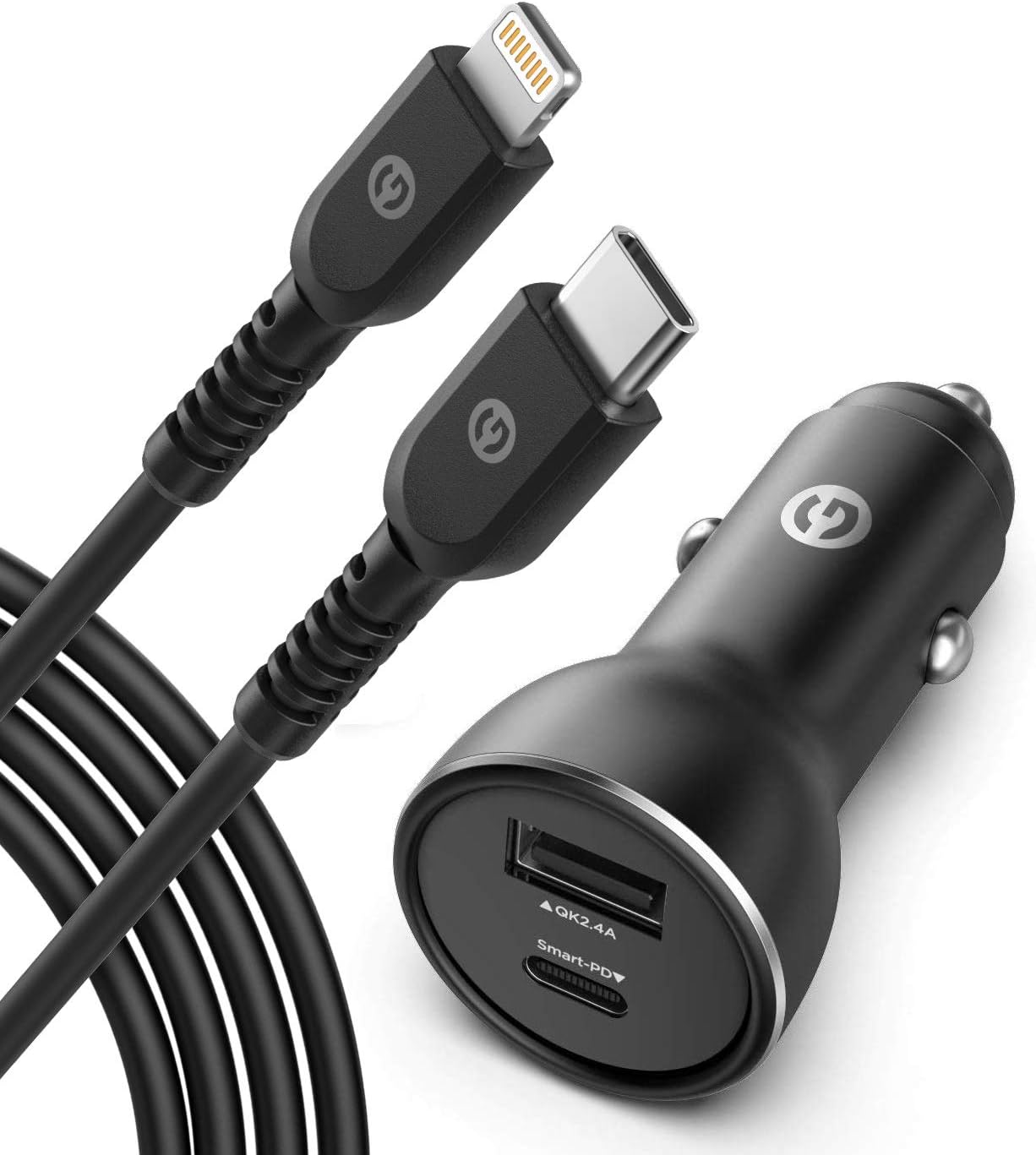 Galvanox iPhone Car Charger, PD Dual Port Fast Charging Car Adapter (30W) with Apple Certified USB C to Lightning Cable (3Ft) for iPhone Xr/Xs Max/11/11 Pro Max, 8/8 Plus (Black)