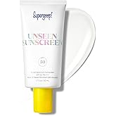 Supergoop! Unseen Sunscreen for Face, SPF 50 Clear &amp; Invisible | Clear face sunscreen, everyday use invisible sunscreen, makeup primer, weightless, scentless, non-acnegenic, all skin types