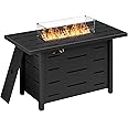JAMFLY Propane Fire Pit 43" Outdoor Fire Pit Table 50000 BUT Gas Fire Table with Lid, Glass Wind Guard, Lava Rock and Waterproof Cover for Outside Garden Patio Backyard