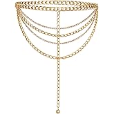 Multilayer Rhinestone Chain Belt, Cuban Crystal Sparkly Belly Chains Gold Sparkly Waist Chains, Fashion Body Chain Jewelry Accessories for Women