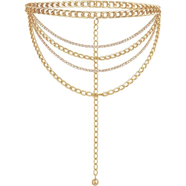 Gold Draped Multi-Chain Rhinestone Waist Belt Amazon.com: ELABEST Gold Waist Belt Rhinestone Chain Belt  main image 2