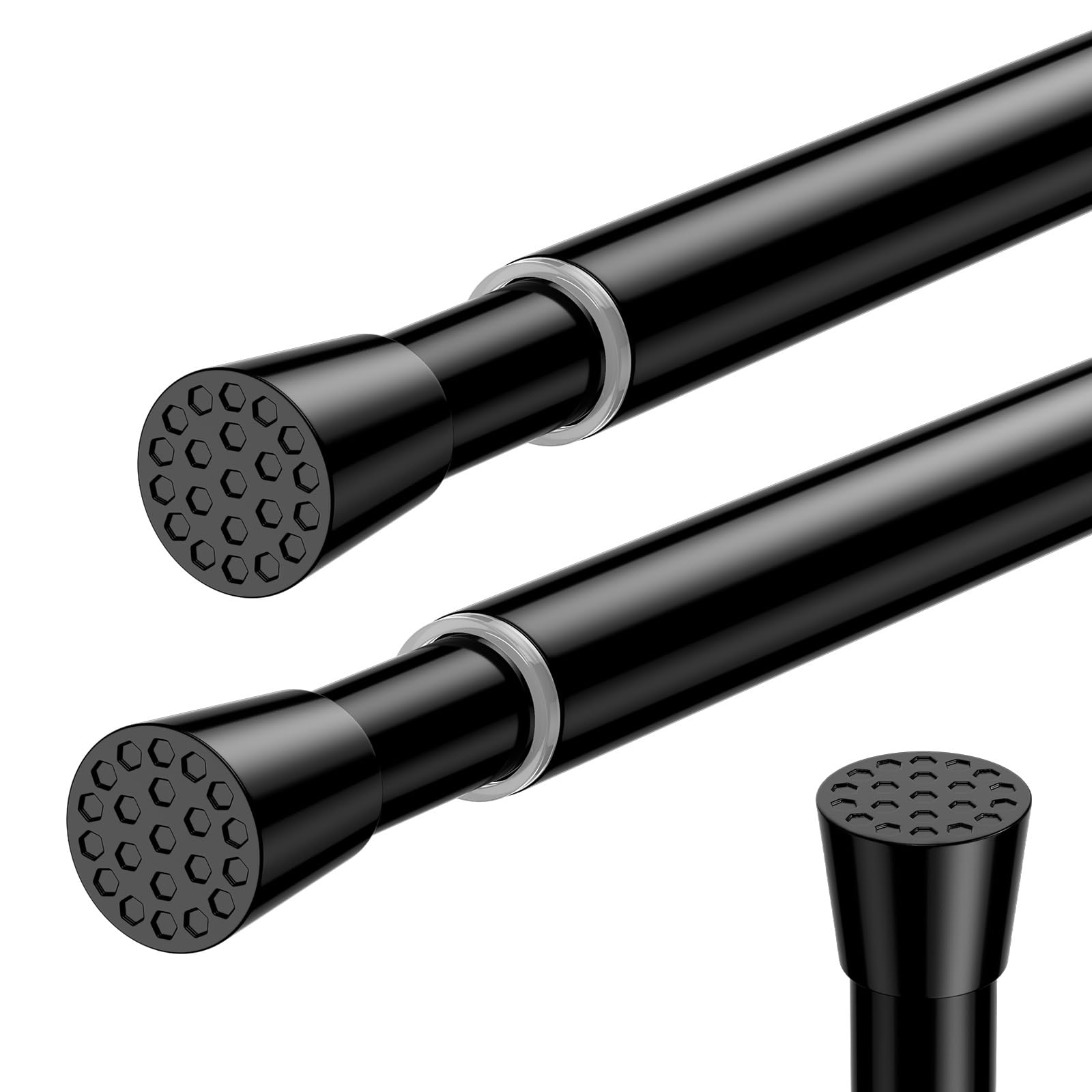 Photo 1 of Small Tension Rod 12 To 19 Inches Adjustable Curtain Rods For Windows Tension Curtain Rods Spring Rods No Drill For Doors, Closet, Kitchen,Black Tension Rod 2 Pack