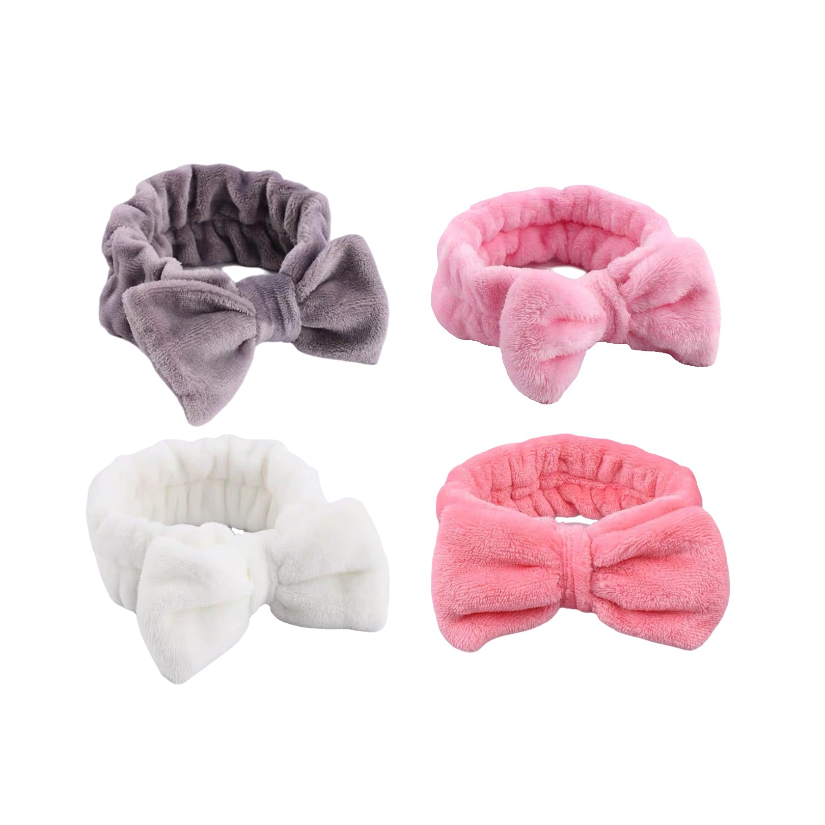 VILITI 4 Pcs Spa Headband Set for Teen Girls, Multicolour (White, Watermelon Red, Pink, Grey), Microfiber Elastic Headbands for Skincare, Makeup, Yoga
