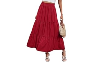 Arolina Maxi Skirt for Women Summer Boho Elastic High Waist Pleated A-Line Flowy Ruffle Swing Tiered Long Beach Skirt Dress