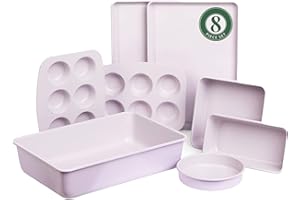 Larder & Vine Bakeware Set - PFAS/PFOA/PTFE Free, Heavy Duty Aluminized Steel with Ceramic Finish, Includes Sheet Pans, Loaf Pan, Muffin Tins, Round Pan, Square Pan, Roasting Pan (Lavender)