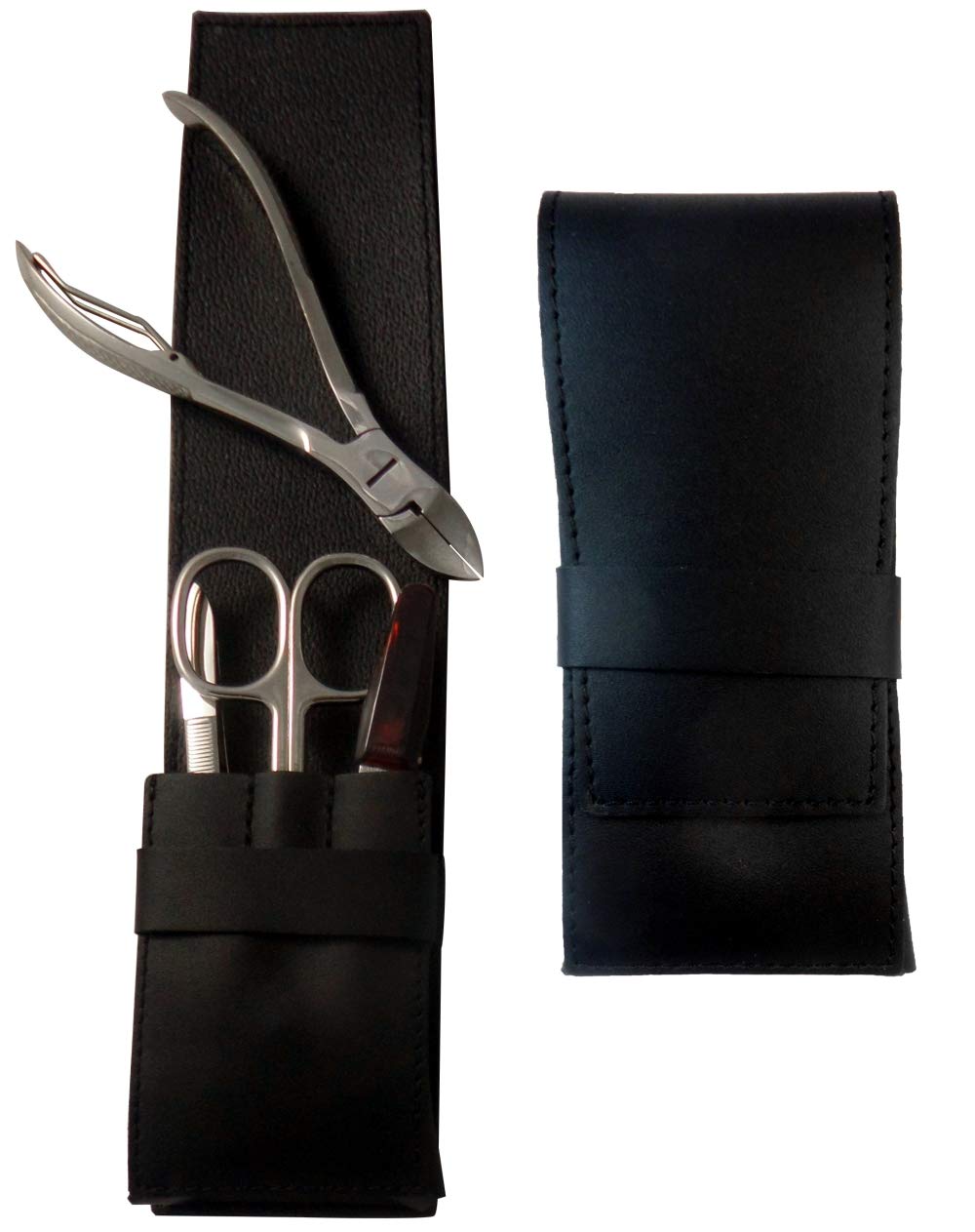 Tenartis 368 4-Piece Black Nappa Genuine Leather Men's Manicure & Pedicure Set - Made in Italy