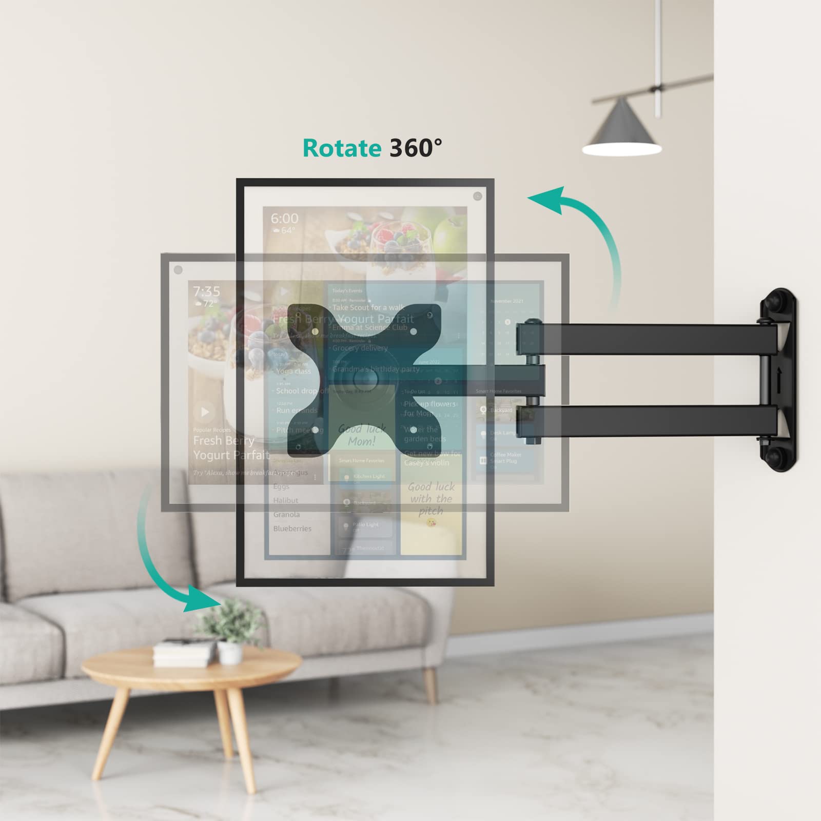 WALI Mount for Echo Show 21, Echo Show 15, Adjustable Wall Mounting Bracket with Heavy Duty 15” Extension Arm, Rotate Tilt Swivel for Echo Show 21, Echo Show 15, Holds up to 33lbs, Black
