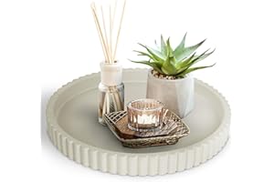 VIVERE HOME 13-Inch Concrete Round Decorative Tray for Coffee Table Decor - Round Coffee Table Tray - Circular Kitchen Island Trays - Decorative Trays - Dining Room Centerpiece Tray Decor Gray