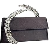 EMGILL Evening Bag For Women Glitter Crystal Handle Clutch Purse Flap Handbags For Wedding Party Chain Crossbody Bags