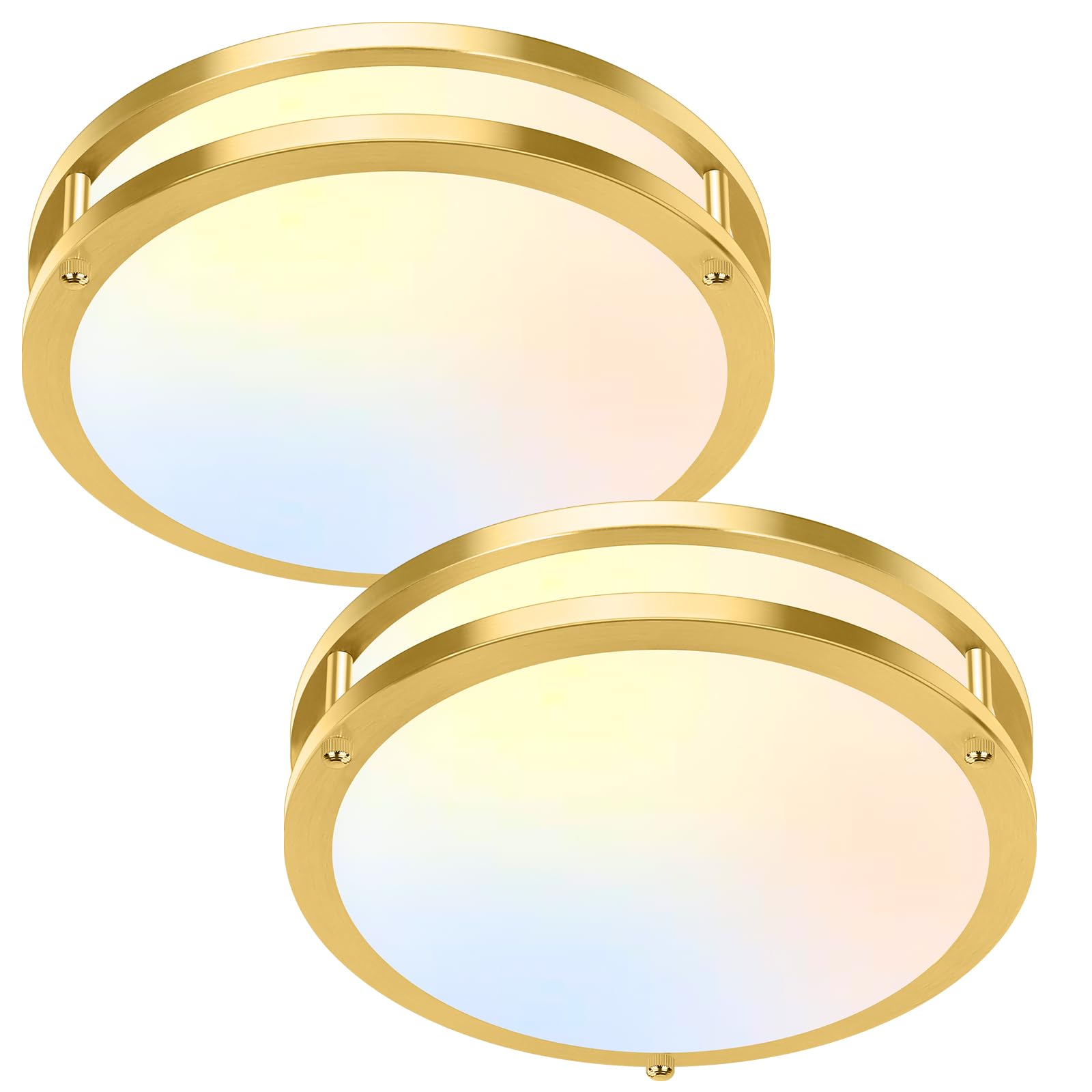 10 Inch LED Flush Mount Ceiling Lights, Gold Kitchen Lighting Fixtures with 2700K/3000K/4000K/5000K/6500K 5 Color Adjusted, Dimmable Modern Round LED Lights for Bedroom Living Room Laundry, 2-Pack Image