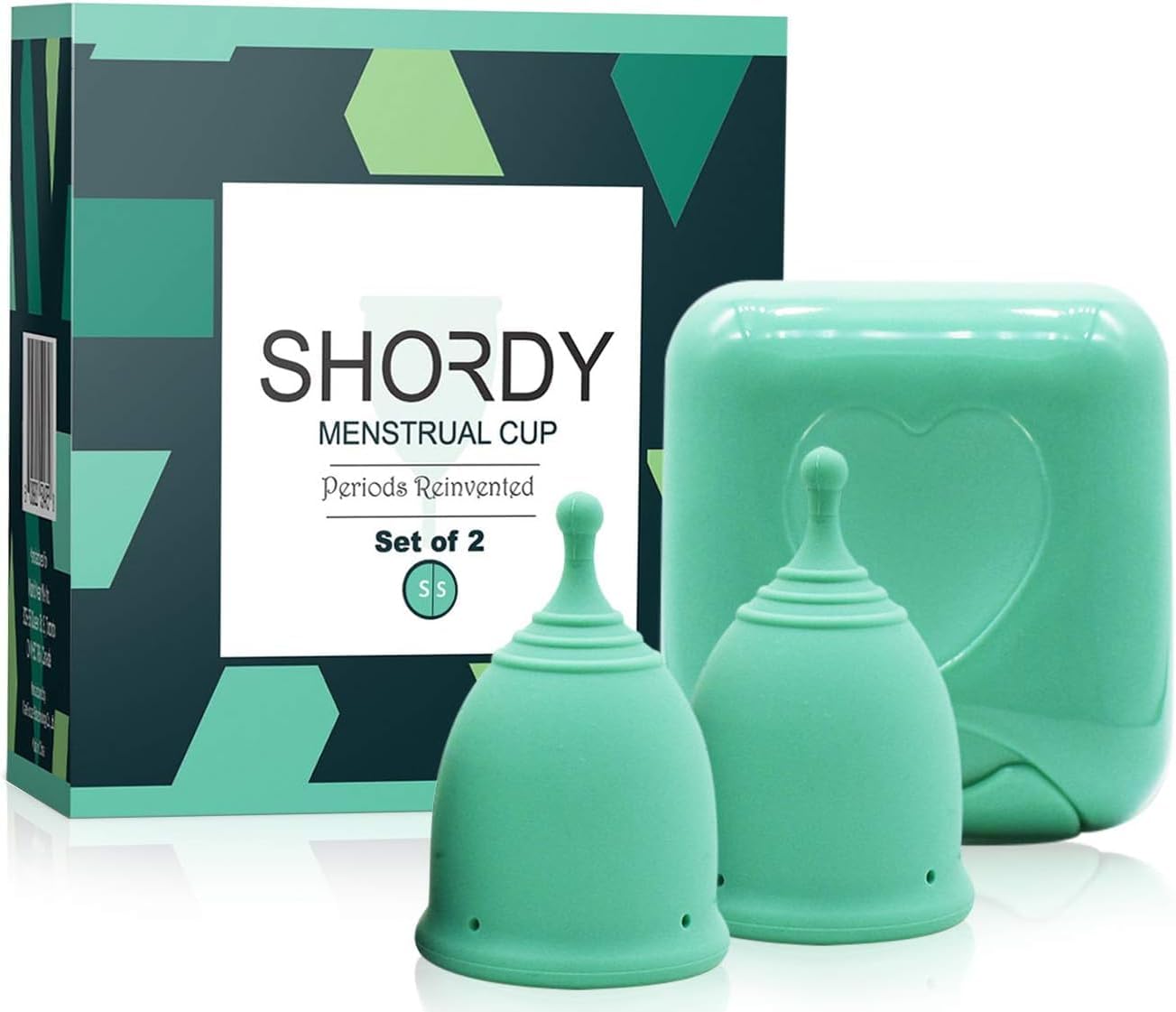 Shordy Menstrual Cup with Mini Box, Period Cup Made with Medical Grade Silicone, Better Alternative to Sanitary Pads and Tampons, Hygienic and Safe (Green SS (Pack of 2))