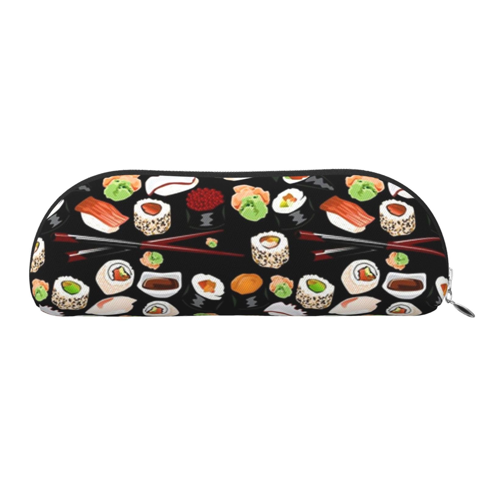 TOMPPY Japanese Sushi Black Printed Pencil Case Stand Up Pencil Pouch Small Pencil Holder Case Stationery Organizer Makeup Bag With Zipper Closure