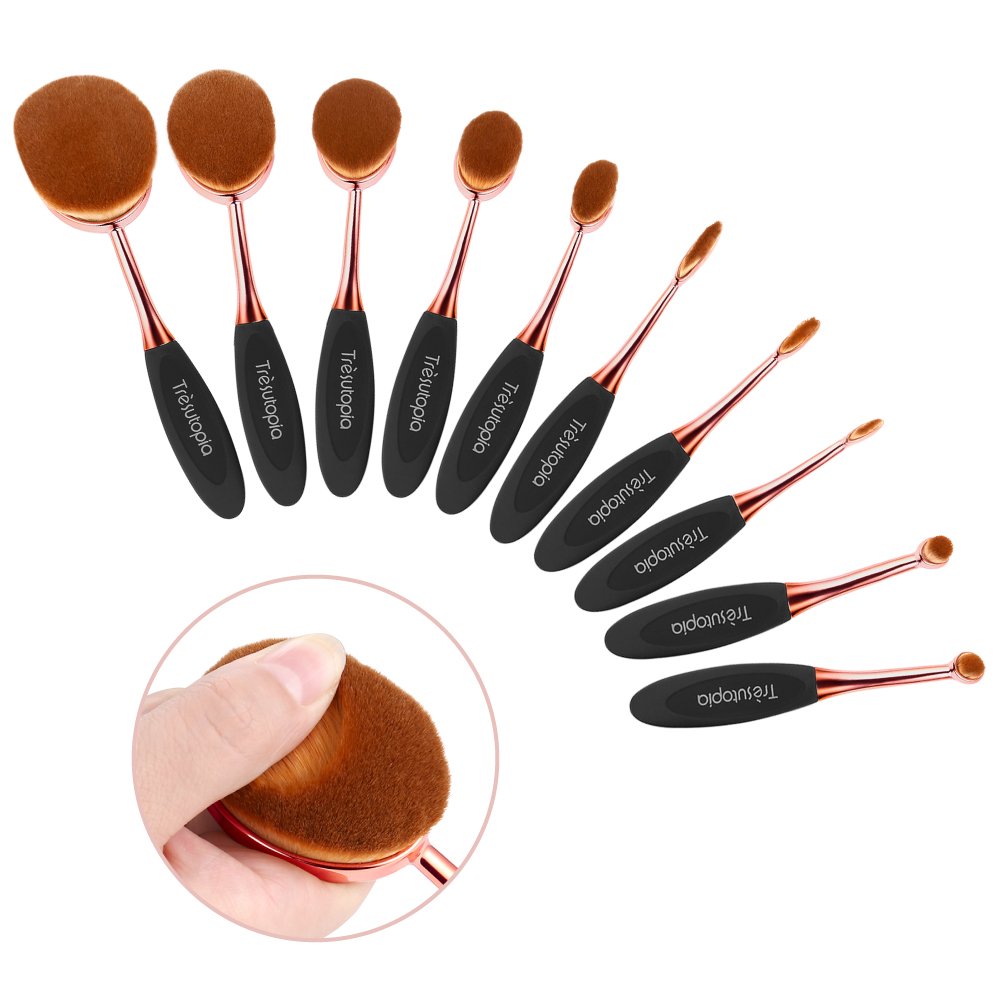 Trèsutopia Lacaresse ovales Make-up Pinsel Set, 10-teilig, Make-up Bürsten, Kosmetik Pinsel, Schminkenpinsel für Foundation, Eyeliner, Lidschatten, Puder, Concealer, Augenbrauen