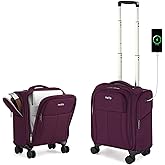 HanTrip 16 Inch Underseat Carry On Luggage with Wheels Softside Small Suitcases Personal Item Bag with Pocket Travel Luggage for Men Women Business Overnight Bag(Purple)