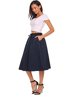 Women Casual Elastic Waist A Line Pleated Skirt Party Holiday
