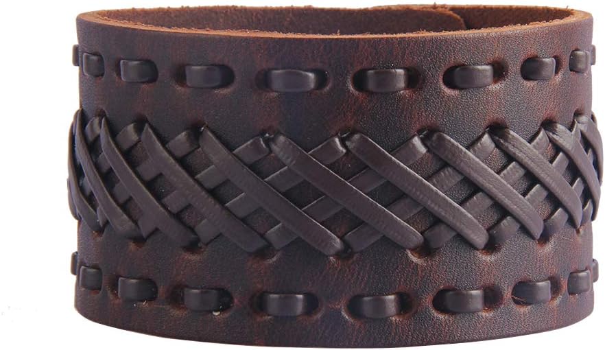 Jeilwiy Punk Leather Wristbands for Men Bracelets Handmade Wide Cuff Bangle Braided Jewelry Black Brown Adjustable - Teen Girls Boys Punk Father's Gifts