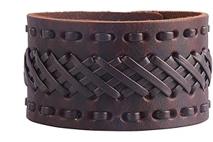 Jeilwiy Punk Leather Wristbands for Men Bracelets Handmade Wide Cuff Bangle Braided Jewelry Black Brown Adjustable - Punk Father's Gifts