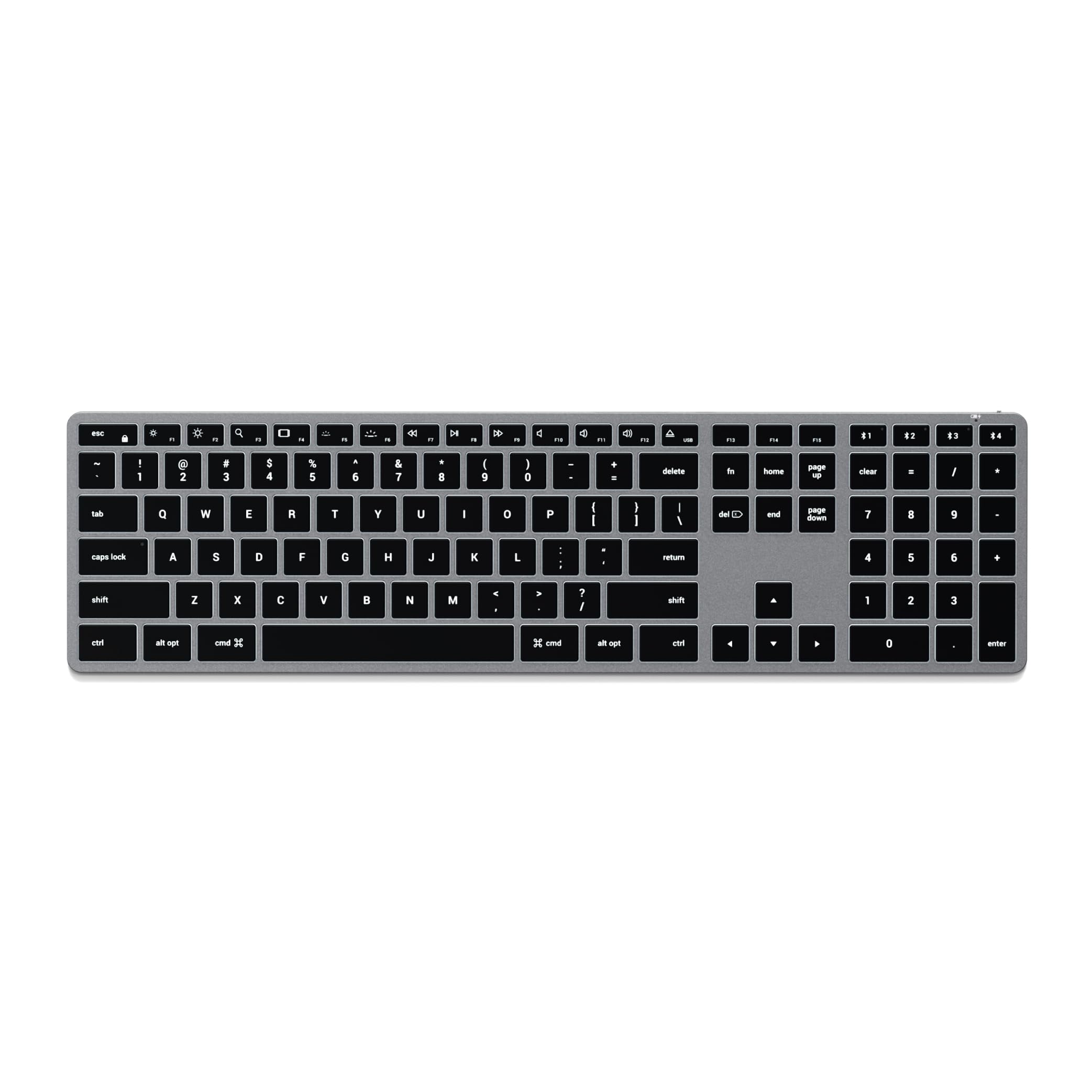 Satechi Slim X3 Bluetooth Wireless Keyboard, 𝗨𝗦 𝗤𝗪𝗘𝗥𝗧𝗬 𝗟𝗮𝘆𝗼𝘂𝘁, Backlit Numeric Keypad, Multi-Device for MacBook Air & Pro M5 M4 M3, Mac Mini, iPad Air & Pro, iMac and more – Space Grey — image 1