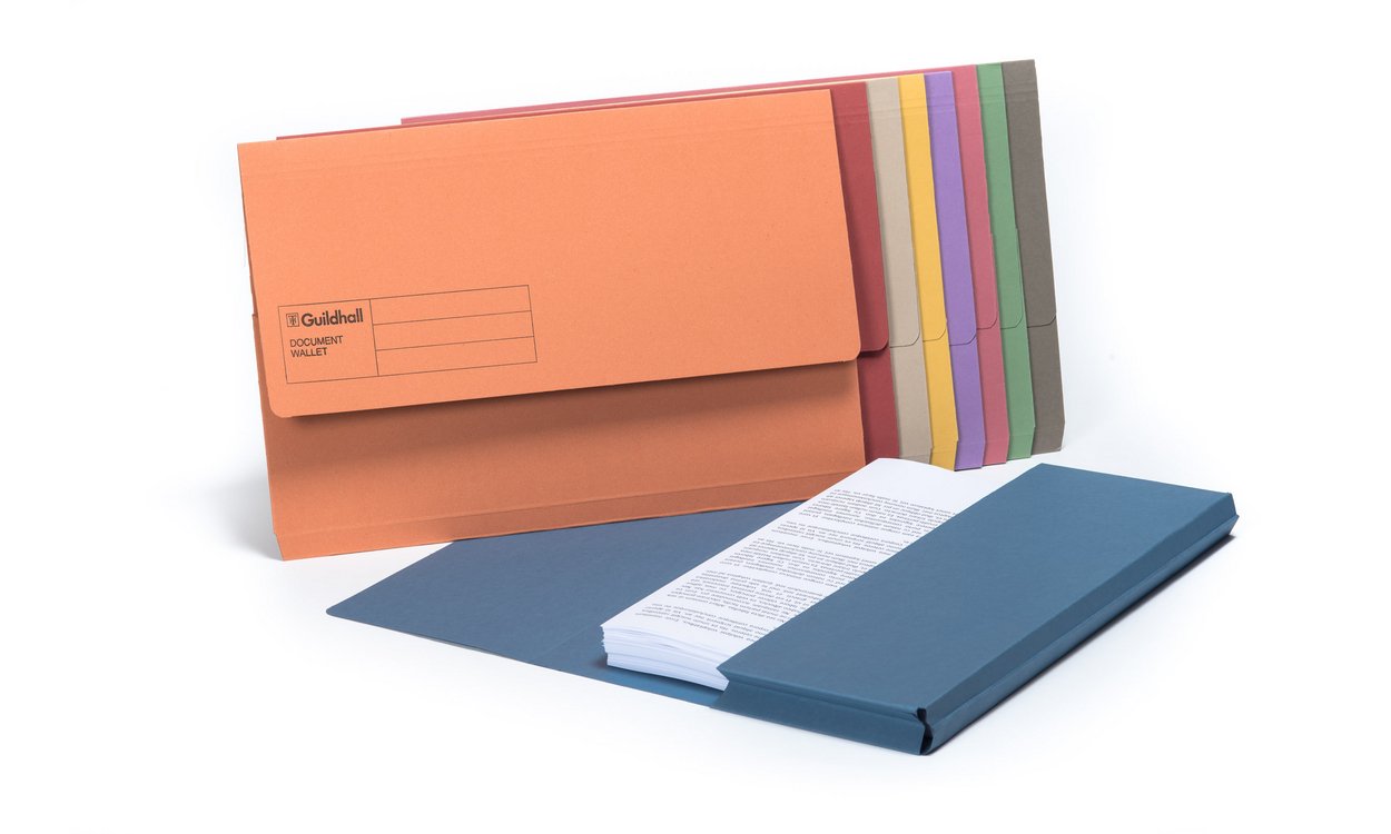 Exacompta Guildhall Document Wallets, 285gsm, Foolscap - Assorted Colours, Pack of 50