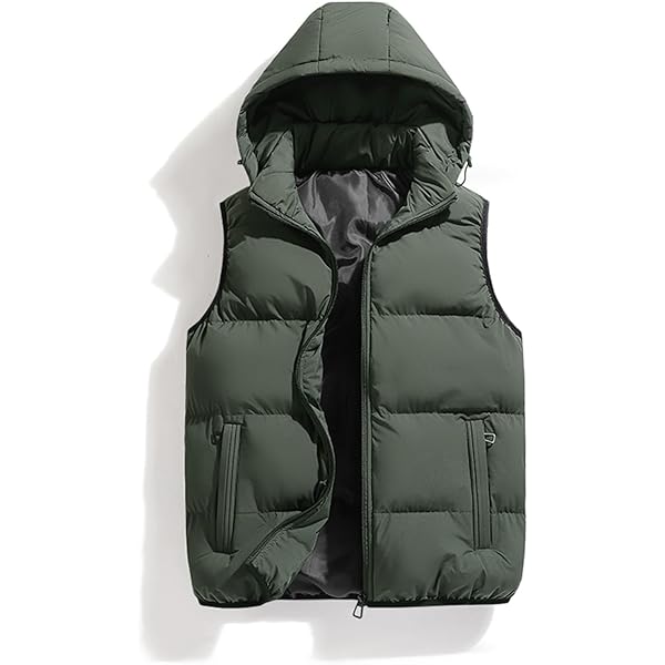 Thatrich Mens Puffer Vest with Hood Zip Up Sleeveless Jacket