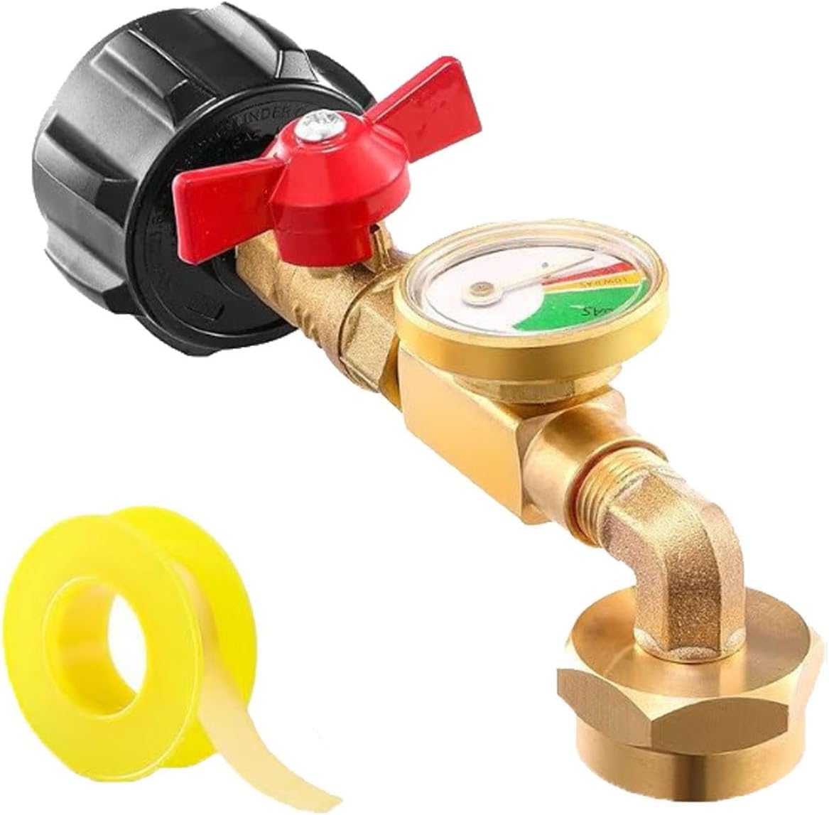 Universal Propane Tank Gauge Level Indicator, Propane Refill Adapter with Gauge and Control Valve, Level Indicator, Gas Pressure Meter for RV Camper, Cylinder, BBQ Gas Grill, Heater (Gold)