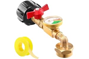 Universal Propane Tank Gauge Level Indicator, Propane Refill Adapter with Gauge and Control Valve, Level Indicator, Gas Pressure Meter for RV Camper, Cylinder, BBQ Gas Grill, Heater (Gold)