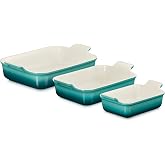 Le Creuset Stoneware Heritage Rectangular Baking Dish, 3 pc., Riviera | Set of 3: 12.5-inch (4 qt.), 10-inch (2.5 qt.) and 7.5&rdquo; (1.1 qt.)