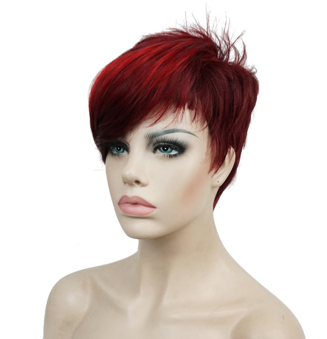 Lydell Short Asymmetry Side Bang Straight Wig Full Synthetic Wigs (99J-20C)