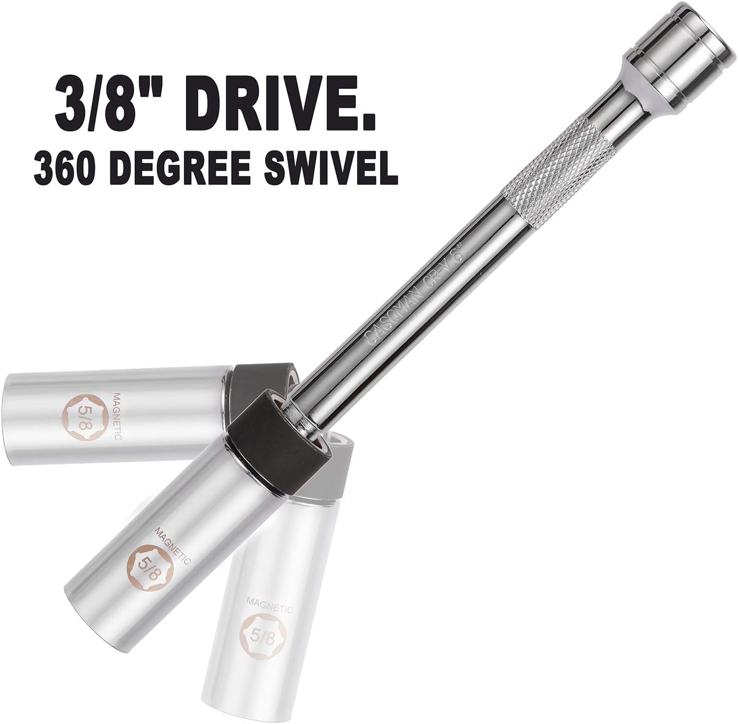 CASOMAN 5/8" Swivel Magnetic Spark Plug Socket, 3/8" Drive x 6" Total Length - Image 4