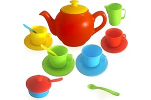 RAINBOW TOYFROG Pretend Play Kids Tea Party Set - 17 pcs Tea Cup Set for Kids Dish Washer Safe Plastic Tea Set for Toddlers, Juego de te para niñas, Girls Tea Set, Toy Dishes