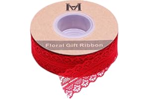 ZHIHENG 50 Yards Gems Patterned Lace Ribbon Roll Floral Lace Trim Webbing Fabric Embelishment 1 1/8 inch Width for Jewelry Making DIY Craft Gift Wrapping Wedding Party Favours (Red)