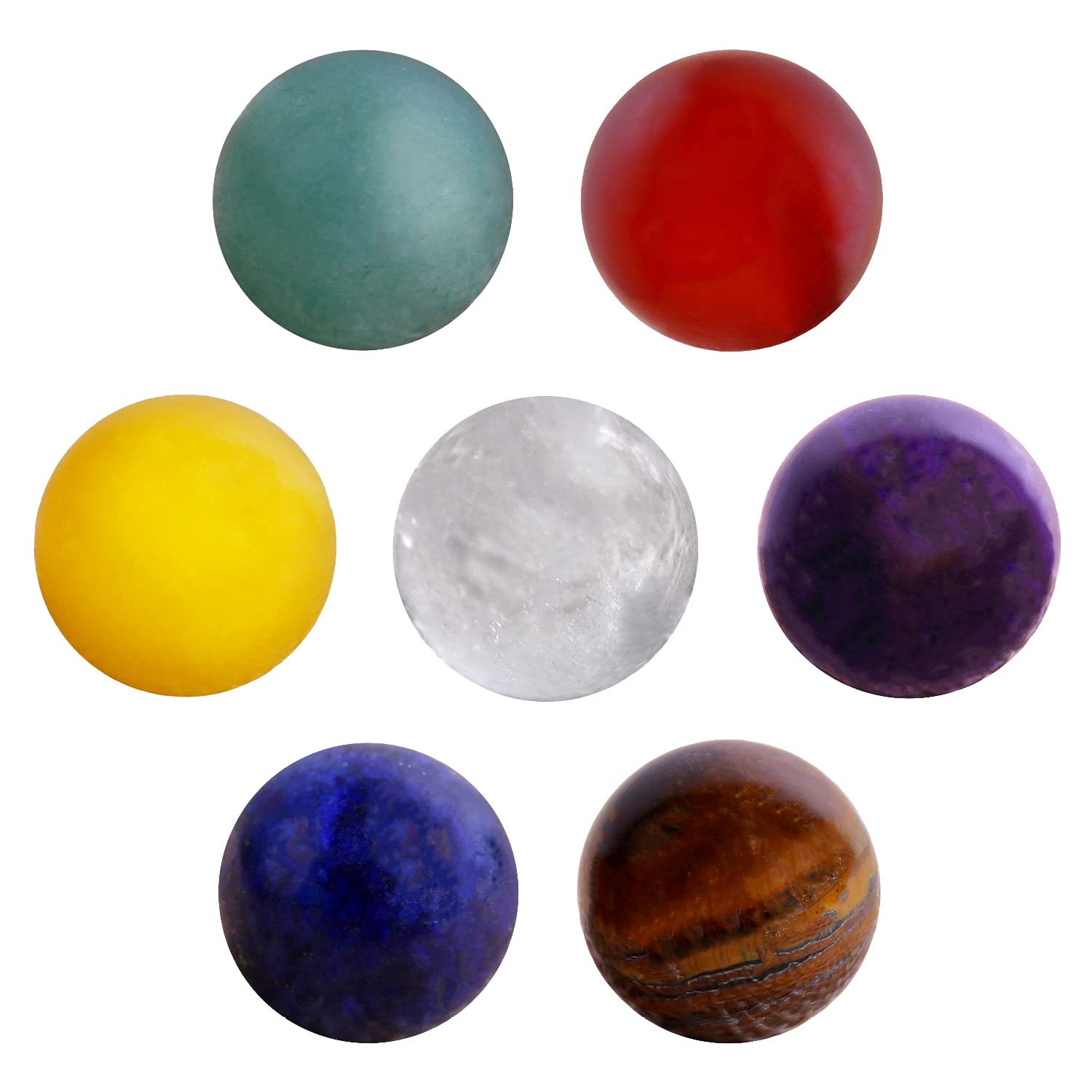 Morella 7 stone balls set 16 mm 0.63" healing stones chakra balls for necklace pendants and to gain strength, in jewelry bag