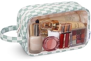 Narwey Clear Toiletry Bags for Traveling Women Men, Clear Travel Bags for Toiletries Makeup Bag Cosmetic Bag with Zipper, Make Up Organizer, Skincare Bag (Mint Green Checkerboard)