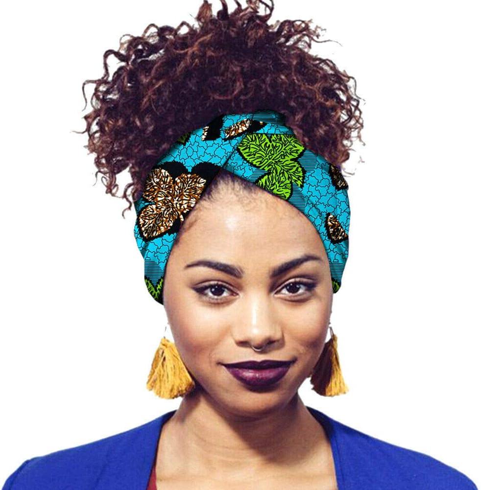 Goyajun Women's Headbands Turban Head Wrap - African Traditional Wax Floral Printing Headscrafs Hair Band