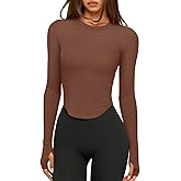 LASLULU Womens Long Sleeve Workout Tops Crop Tops Crew Neck Ribbed Slim Fitted Breathable Running Yoga Going Out T-Shirts