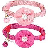 Blueberry Pet Pack of 2 Cat Collars, The Beloved Fancy Metallic Thread Adjustable Breakaway Cat Collar with Bell and Flower Deco, Baby Pink & Shocking Pink, Neck 9"-13"