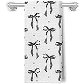 XUNLURY Coquette Black Bow Kitchen Towels, Preppy Black Dish Hand Towels for Bathroom, Ribbon Dish Tea Towels, Coquette Girly Bathroom Decor,16x24 Inch