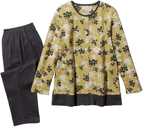 Amazon アムール Amour ボタニカル柄 パジャマ 身長150cm前後用 イエロー L パジャマ ルームウェアセット 通販
